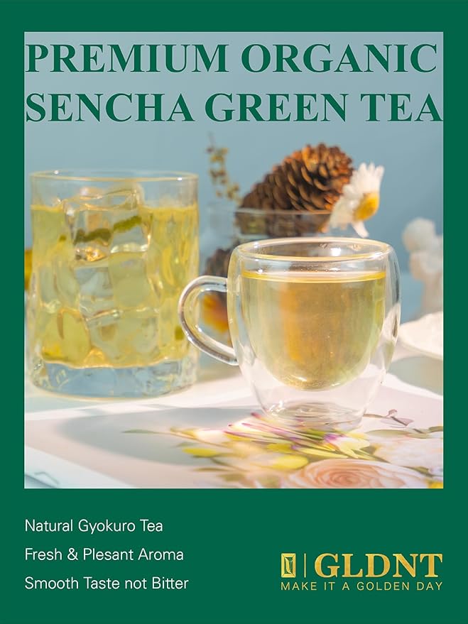 GLDNT Organic Sencha Tea, Shade Grown Gyokuro Green Tea Loose Leaf, Steamed Sencha Green Tea, Smooth & Refreshing Flavor, 3.5oz