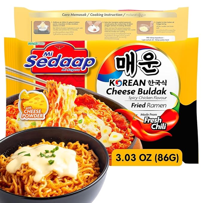 Mi Sedaap Korean Cheese Buldak Spicy Chicken Instant Noodles (Pack of 5)