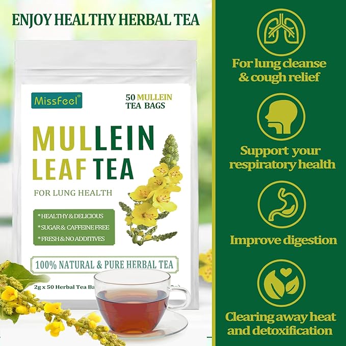 Mullein Leaf Tea, Mullein Leaf Tea Bags for Respiratory, Natural Mulleins Teas for Lung, Natural Herbal Teas, Caffeine-free, Sugar-free (Mullein Tea)