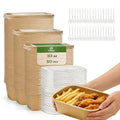 TOPtoper 50 Pack 33 OZ Disposable Meal Prep Containers with Lids and Forks, Large Kraft Paper Bowls for Party, Disposable Food Containers with Lids, Freezer and Microwave Safe Meal Prep Containers