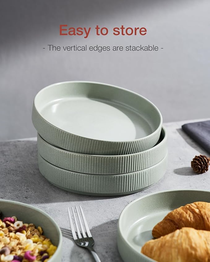 famiware Star 7.5" Pasta Bowls Set, Salad Bowl Set of 8, Double Reactive Glaze, Stackable, Ideal for Your Friend for Housewarming, Festivals, Light Green