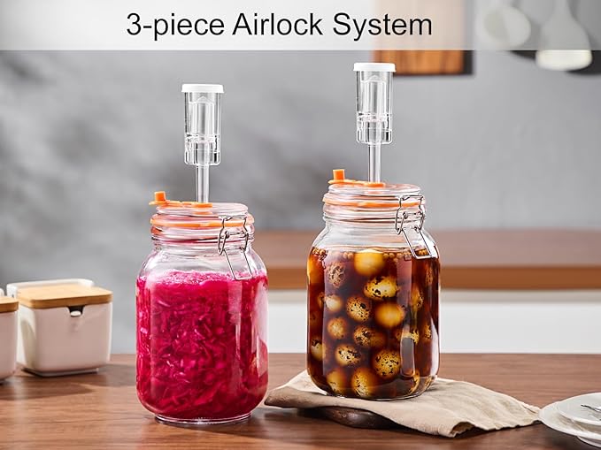 Fermentation Jar, 1.5 Liters Glass Fermenting Jar for Making Sauerkraut, Kimchi, Pickles, Mead, Cider & More, Pack of 2