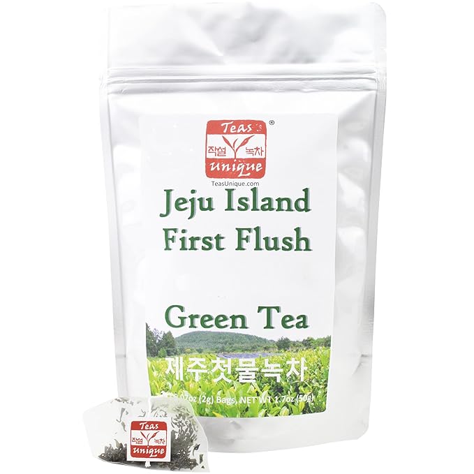 Teas Unique Korean Jeju Island First Flush Green Tea, 25 Tea Bags (50g)