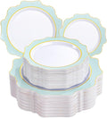 WDF 100PCS Mint Green Plastic Plates - Green Spring Plates Disposable - Heavy Duty Scalloped Plastic Plate for Parties/Wedding/Spring