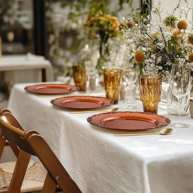 U-QE 100PCS Amber Plastic Plates - Clear Brown Plastic Plates Disposable Heavy Duty - Disposable Plates for Party Including 50PCS 10'' Dinner & 50PCS 7.5'' Dessert Plate