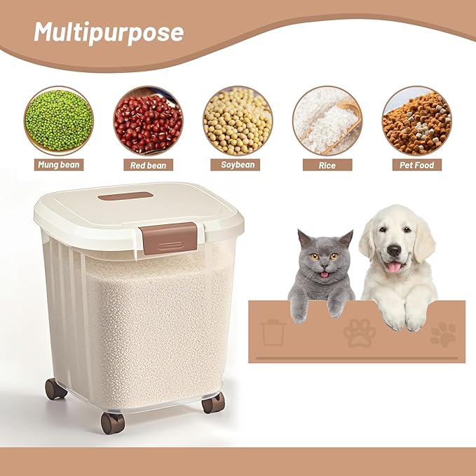 RUIAN Airtight Food Storage Bins with Wheels (Set of 2: 22LB + 55LB) — BPA-Free Clear Pantry Organizer, Lockable & Stackable for Rice, Flour, Grains, Pet Food