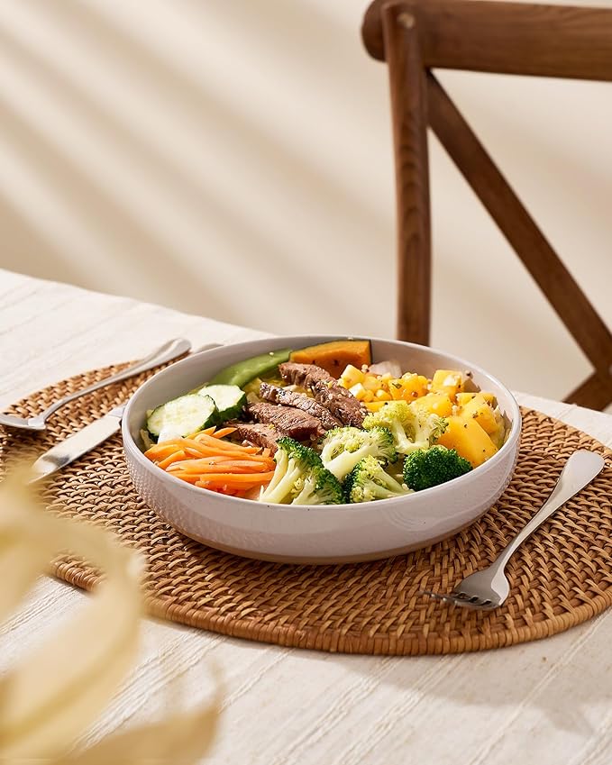famiware Milkyway 33 oz Bowl Set, Pasta Bowls Set of 8, Salad Bowls Perfect for Your Friend for Housewarming, Thanksgiving, Christmas, Light Gray