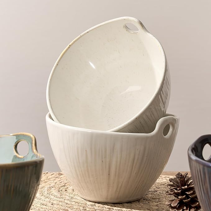Ramen Bowl with Chopsticks and Spoons Set, 7 Inch Ceramic Noodle Bowl Set of 2, Dishwasher Safe for Pho Udon Soba Noodle Salad Pasta, Special Glazed Aged Ivory Speckle Bowls Set