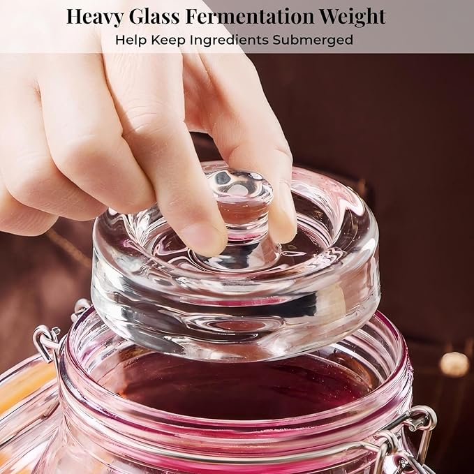 1L Fermentation Jar Kit (2 Pack) with Airlock & Glass Weight, Wide Mouth Fermenting Jar for Sauerkraut, Kimchi & Pickles, No Burping Required