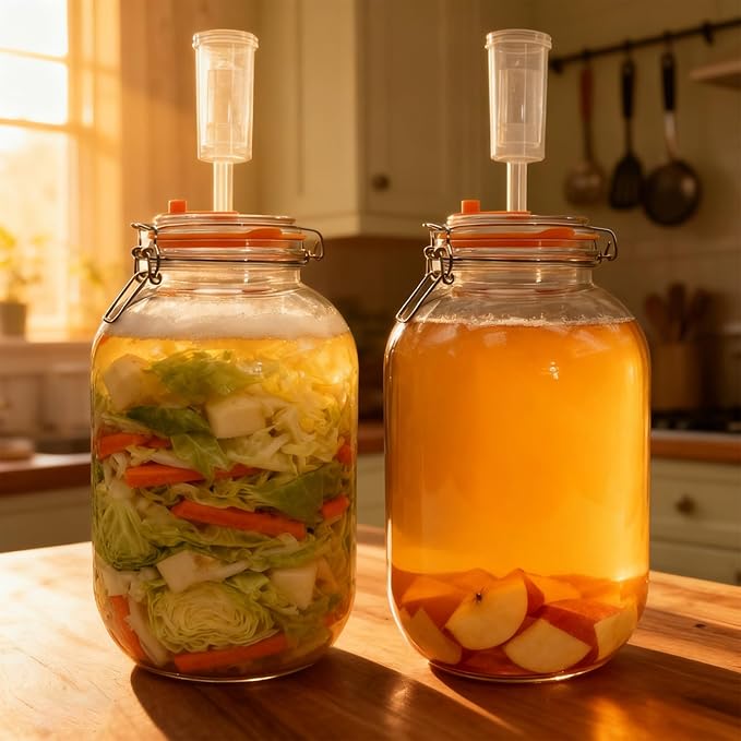 2 Pack Fermentation Jars with Weights & Airlocks, 1 Gallon Wide Mouth Kimchi Containers Pickle Jar Fermenting Jar Kit for Kombucha, Sauerkraut, Kimchi and Pickles