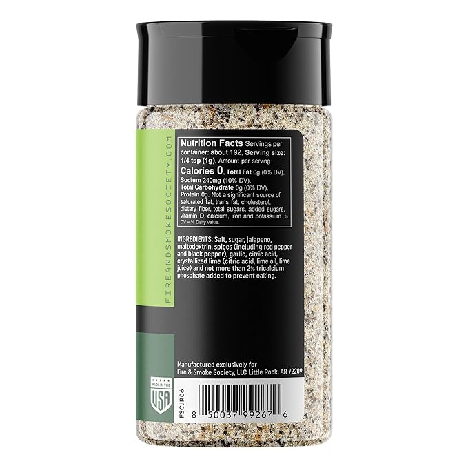 Fire & Smoke Society Charred Chile & Lime Mexican Seasoning | Jalapeno Peppers, Garlic, Salt and Lime | Grilled Chicken, Fish, Flank Steak, Shrimp, Potatoes, Avocados | M 6.8 oz