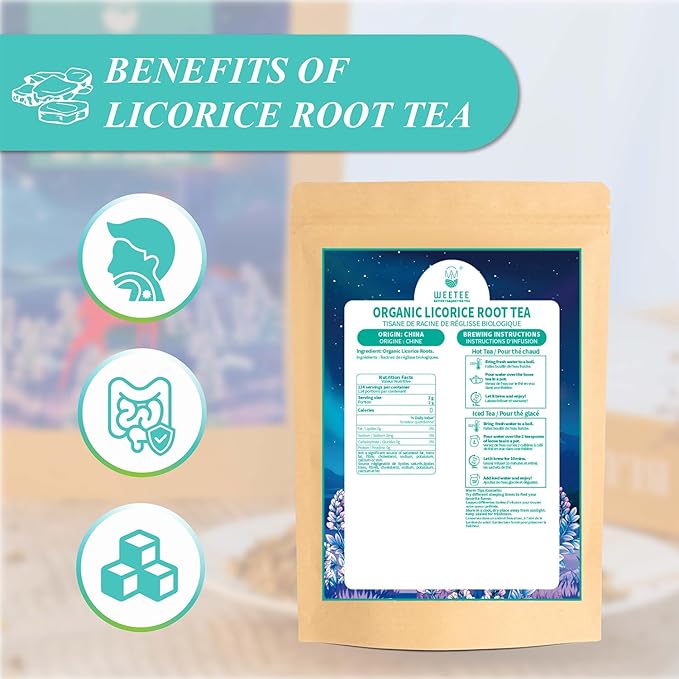 WT WEETEE Organic Licorice Root Tea, Organic Pure Licorice Root Loose Cut and Sifted, Naturally Caffeine-free, Bulk Licorice Chopped 8 oz. (228g)