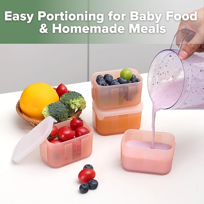 haakaa Mini Meal Silicone Storage Containers,8 oz Silicone Baby Food Containers with Airtight Lids,Reusable Baby Food Jars for Purees, Fruits & Snacks-Microwave & Dishwasher Safe,4 Pack,Blush