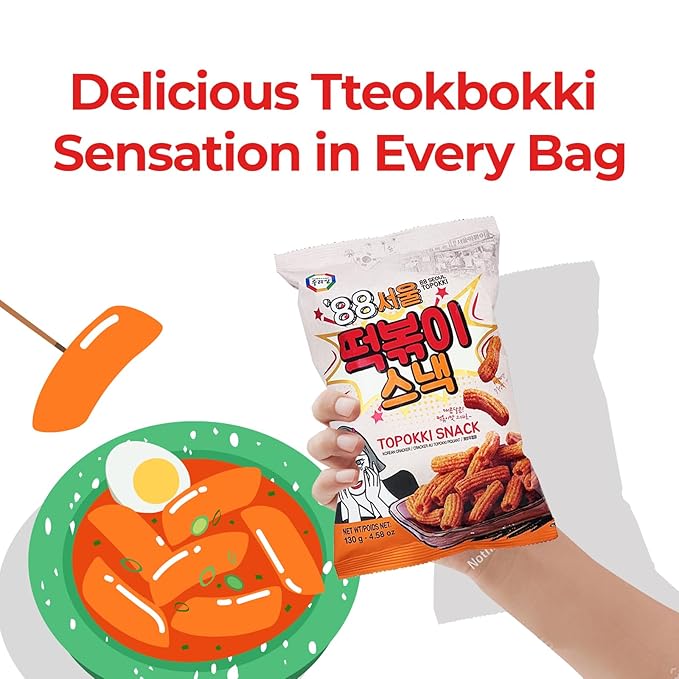 Surasang Tteokbokki Chips Korean Sweet and Spicy Puffs - Crispy Korean Chips, Street Food Flavor, Korean Snacks Tteokbokki Taste