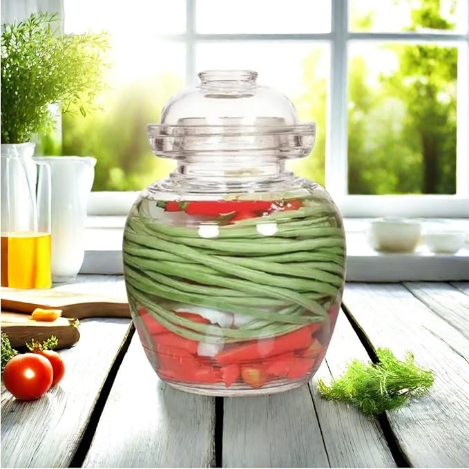 Glass Jar Fermentation Jar, 2.5L Pickle Jar with Water Seal Lid, Fermentation Kit Fermenter Starter Kit for Pickles, Wine Brewing, Pickling, Kimchi, Sauerkraut, Vegetables, Kombucha