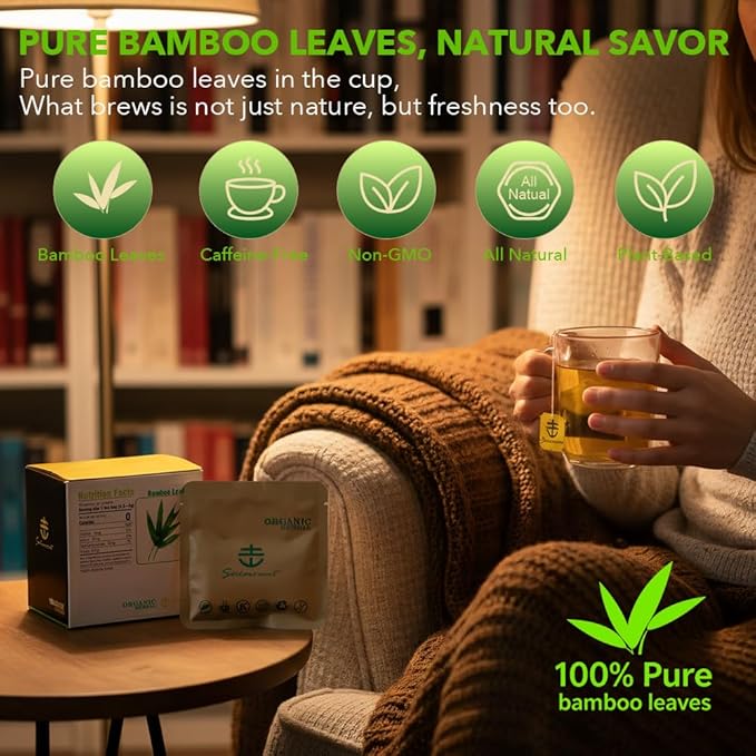 Soilmount - Bamboo Leaf Tea - |DanZhuYe|淡竹叶|댓잎| - Pure Herbal Tea - Natural, Organic, Non-GMO, Clean Ingredients, Caffeine Free (18 Tea Bags, Box 1)