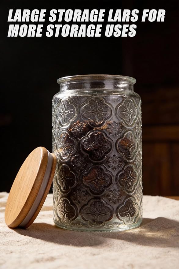 BEWAVE Vintage Glass Jar, 2 Pack, 32oz Food Storage Containers Clear Mason Jars With Airtight Lid for Kitchen Counter, Coffee, Tea, Sugar, Candy