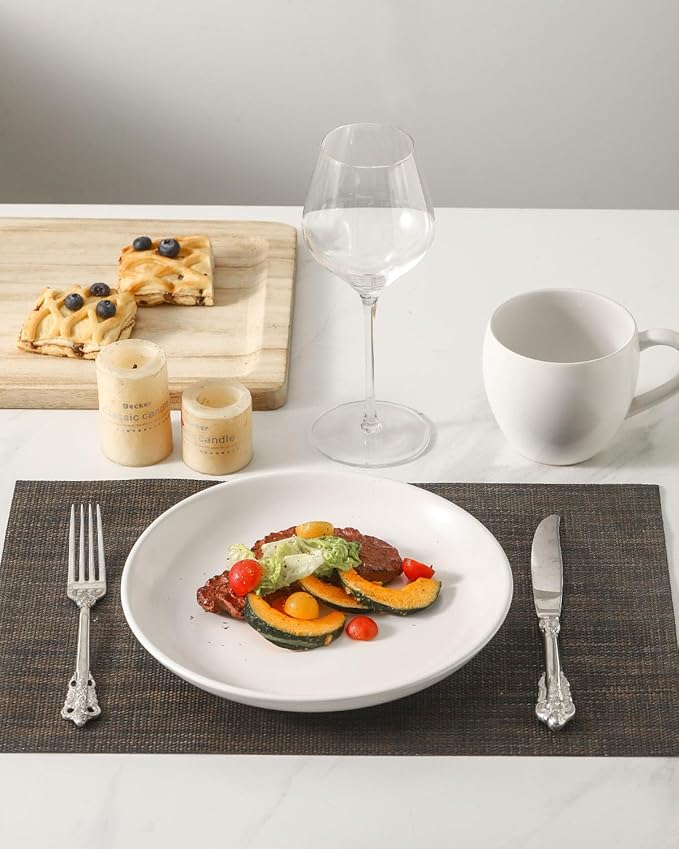 Stoneware Plate, 10 Inch Dinner Plate Set of 4,Dinnerware Set Plates for Steak, Noodless, Microwave, Oven, and Dishwasher Safe, White