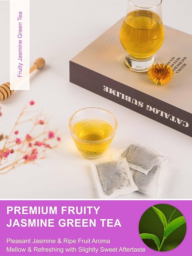 TeeLux Fruit Scented Jasmine Green Tea, Brisk Green Tea with Natural Fruity Jasmine Flavor, Pleasant Floral & Fruit Aroma, 100 Count