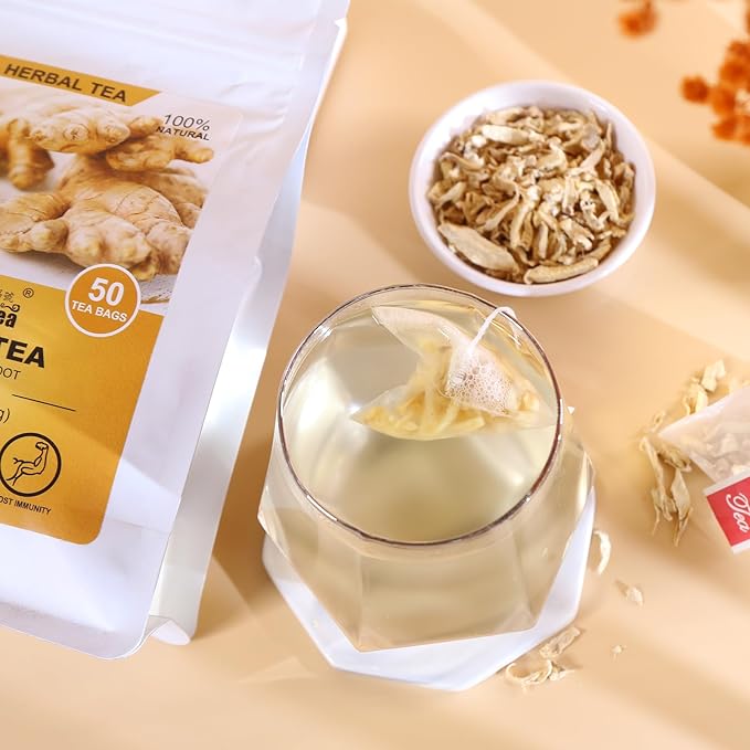 FullChea - Ginger Tea Bags, 2g*50 Teabags - Premium Ginger Root Tea Bag - Warm & Spicy - Non-GMO - Caffeine-free - Support Digestion & Boost Immunity (Pack of 2)