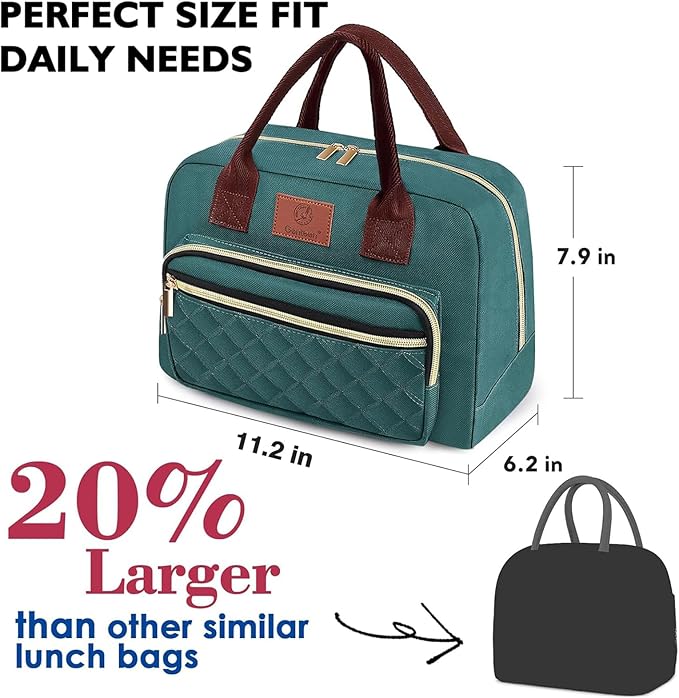 Genteen Lunch Box for Women, Insulated womens Lunch bag for work,Reusable Cute Lunch Bags,High Capacity Cooler BagTote for Work Girls Office Picnic School-Lake Green