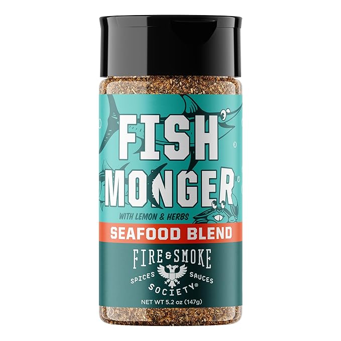 Fire & Smoke Society Fish Monger Seafood Seasoning | Fish Seasoning for Snapper, Swordfish, Tuna, Catfish, Salmon | Himalayan Pink Salt, Garlic, Aromatic Herbs, Lemon and Orange Peel | M 5.2 oz