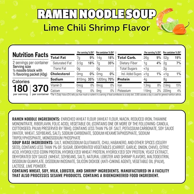 Maruchan Ramen Noodle Soup, Lime Chili Shrimp Flavor – Japanese-Style Instant Noodles, Quick & Easy Meal for Students & Busy Families – 3 Oz. (24 Pack)