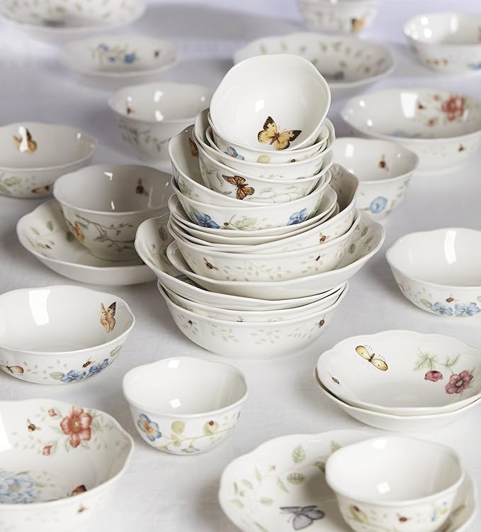Lenox Butterfly Meadow Soup Bowls Set of 4, Service For 4, Dishwasher Safe, 32-Fl Oz Capacity, 7.75-Inch Diameter, 4-Piece Soup Bowl Set