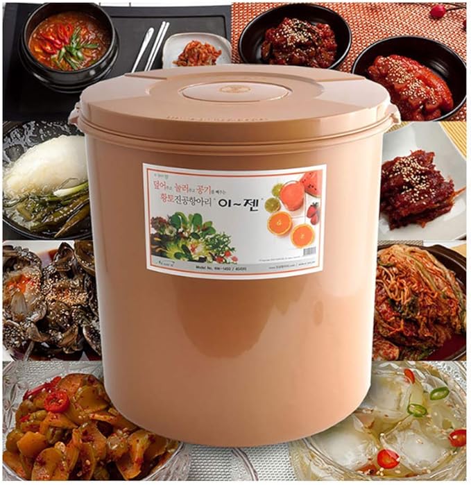 e-jen Premium Kimchi, Sauerkraut Container Probiotic Fermentation with Inner Vacuum Lid Round (2.1 gal/ 8L)