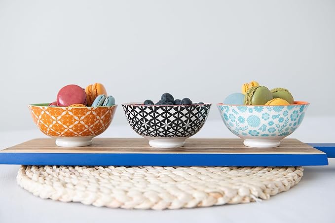 Annovero 10 Oz Ice Cream Bowls - Small Bowl for Serving Dips, Snack, Dessert, Side Dish - Colorful Decorative Porcelain for Kitchen - Microwave, Dishwasher, Oven Safe - Zero Lead & Cadmium, Set of 6