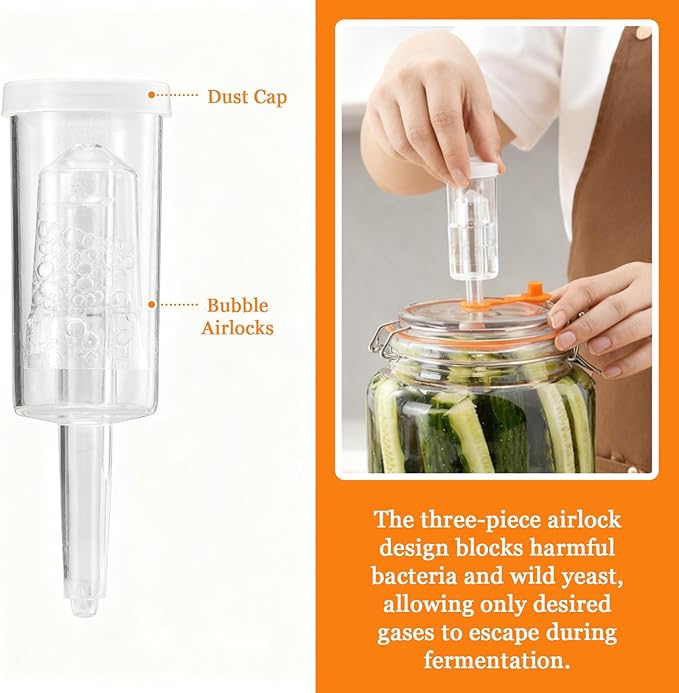 BestYiJo 2PCS 1 Gallon (3.75L) Fermentation Jars with 2 Glass Weights & 2 Airlocks - Ideal for Kombucha, Sauerkraut, Pickles, Sourdough Starter, Kimchi and More