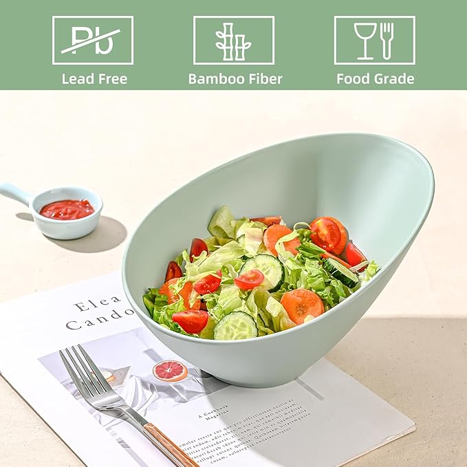 LOVYANXUE Bamboo Fiber Salad Bowls, 4 Packs Serving Bowls Blue Green, Compostable 33 Ounce Elegant Angled Bowls for Salad, Pasta, Soup, Prep, Ideal for Home and Restaurant