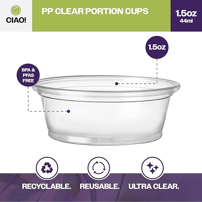 CIAO! 1.5OZ PP Clear Portion Cup, Lids Sold Separately (Case of 2,500)