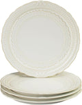 Ceramic dinner plate set (4 pieces), ceramic dinner plates, embossed salad plates, Kitchen Porcelain Serving Dishes, microwave/oven/dishwasher safe, scratch-resistant.