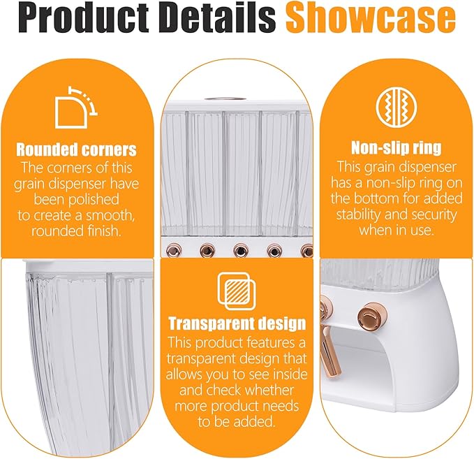 6 Grids Rice & Grain Storage Container 22.05 Pounds Rice Dispenser Food Dispenser Grain Dispenser One-Button Pressing Storage Bucket for Grains Snacks Candy Coffee Beans Dog (White)