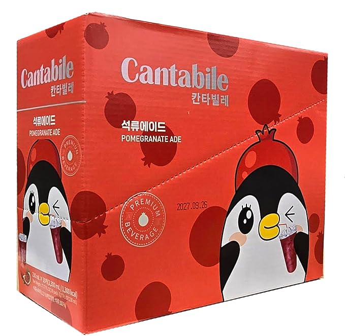 Cantabile Korean Convenience Store Pouch Drink Ready-to-Drink Refreshing Beverage Imported from Korea (Box of 10, Pomegranate)