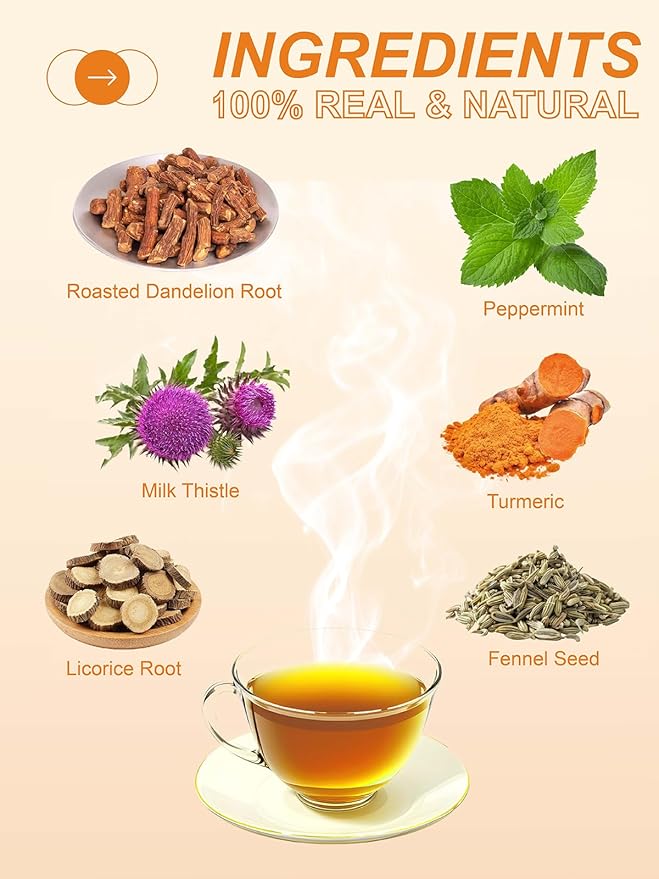 TeeLux Dandelion Herbal Tea, Roasted Dandelion Root with Peppermint, Milk Thistle, Turmeric, Licorice, Roasted Aroma, Smooth & Refreshing, 100 Count