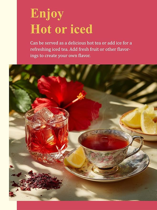 GLDNT Organic Hibiscus Tea Bags, Caffeine Free, Natural Flowers, Refreshing Tart Flavor, 100 Count