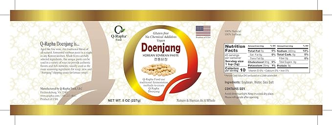 Q-Rapha Premium Korean Doenjang (Soybean Paste), Gluten-free Non-GMO Unpasteurized Artisanal, Aged over 3 Years (17.9 oz)