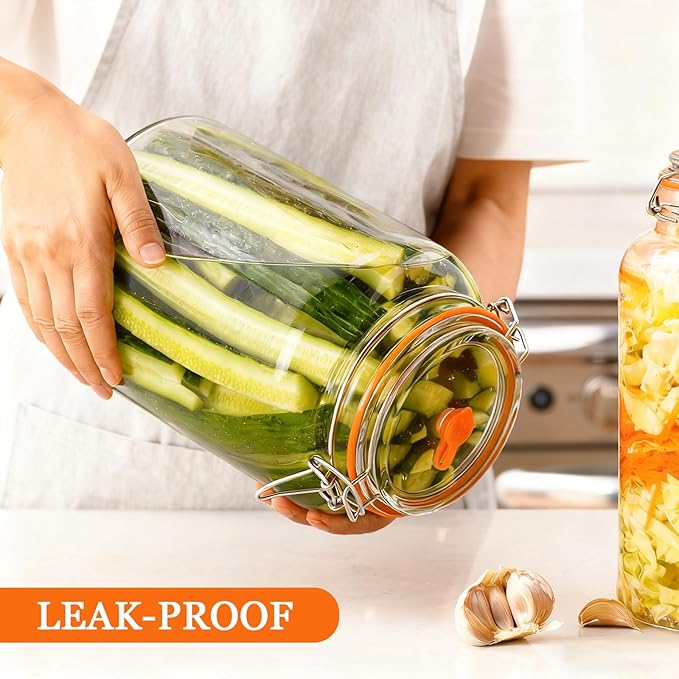 BestYiJo 2PCS 1 Gallon (3.75L) Fermentation Jars with 2 Glass Weights & 2 Airlocks - Ideal for Kombucha, Sauerkraut, Pickles, Sourdough Starter, Kimchi and More