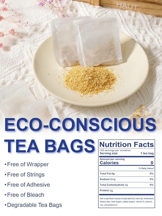 TeeLux Ginger Tea Bags, Natural Ginger Root Tea, Spicy & Zesty & Warm Flavor, Caffeine Free, 100 Count