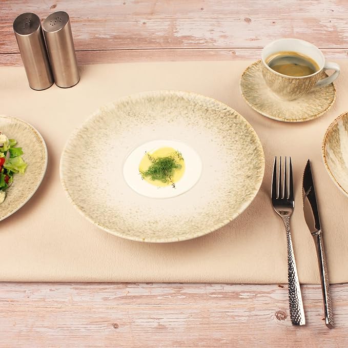Soup Bowls, Soup Plates, 7.1 oz,Porcelain Pasta Bowl Set of 4, Wide edge Shallow Bowl Plates, Rimmed Bowls with Rim, Best choice for high-end restaurants and foodies,Gradient beige11.6Inch