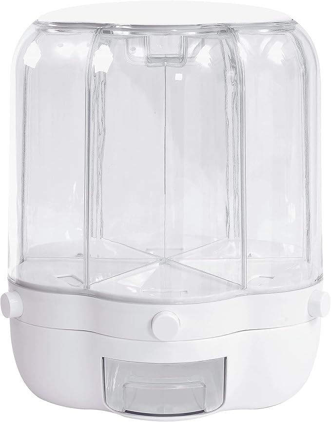 27lbs Rice and Grain Dispenser, 360° Rotating Food Storage Container Large Dry Food Dispenser with Sealed Lid 6-Grid Storage Box for Kitchen Rice Bucket for Rice Cereals Nuts Beans (27LBS)