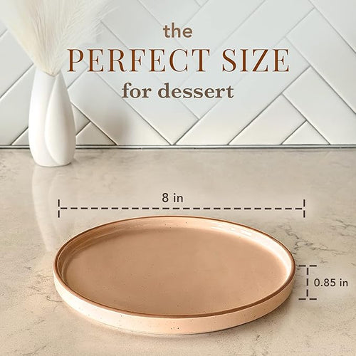 MORA Ceramic Flat Plates Set of 6-8 in - The Dessert, Salad, Appetizer, Small Lunch, etc Plate. Microwave, Oven, and Dishwasher Safe, Scratch Resistant. Kitchen Porcelain Dish - Chai