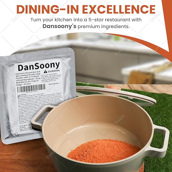 DanSoony Korean Hot and Spicy Ramen Noodle Soup Powder with 30-50 Kinds of Food Ingredients - Deep, Rich Flavors for Magical Soups