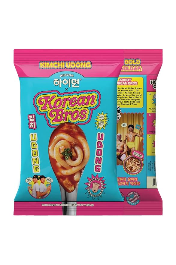 Korean Bros Kimchi Udong (657g) - Spicy Korean Stir-Fry Noodles, 3 Servings - (6 Pack)