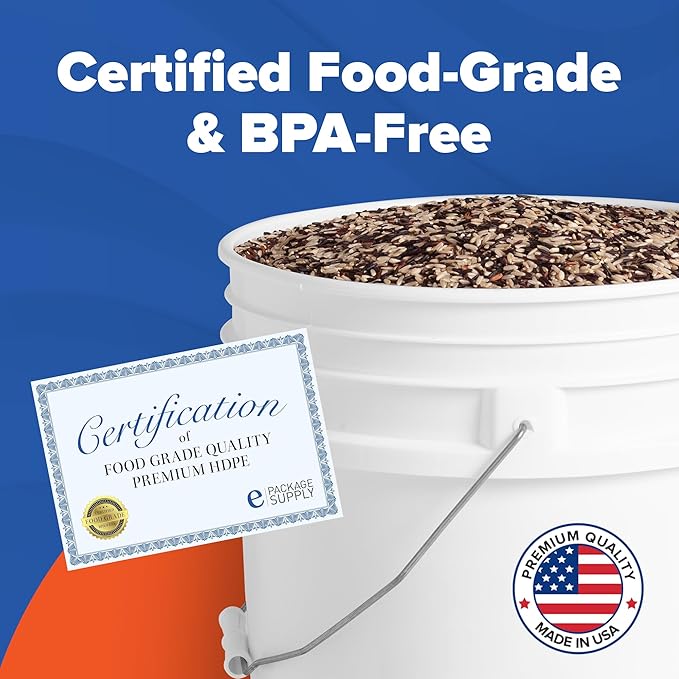 ePackageSupply 5 Gallon Bucket - Food Grade Bucket with Airtight Gamma Seal Screw-On Lid, BPA-Free, Heavy-Duty 90 Mil HDPE Plastic, Bulk Storage, Durable Container, Made in USA, White/Black, 6 Packs