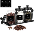 Suclain 3 Pcs Glass Coffee Container with Wooden Lid Spoon Shelf Labels Clear Airtight Jar Food Storage Canister Set for Sugar Spice Coffee Bean Holder Housewarming Gift(20 oz,Black Bamboo)