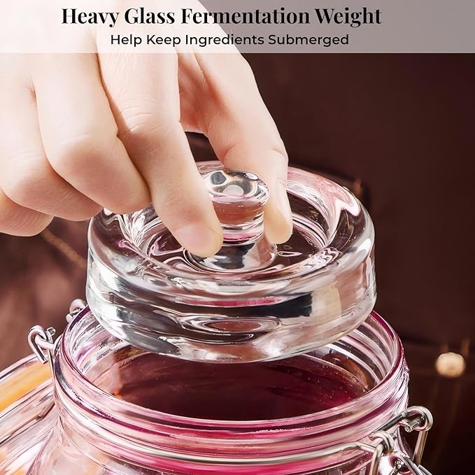 2L Wide Mouth Fermentation Jars, Pack of 2 Complete Fermenting Kit with Airlocks & Glass Weights for Sauerkraut, Kimchi & Pickles