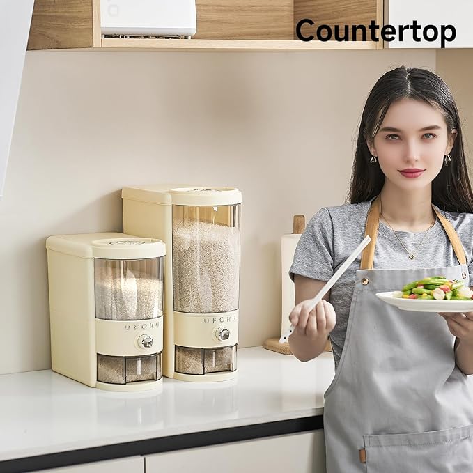 UFORU Rice Dispenser 20 lbs | Large Rice Storage Container for Kitchen&Pantry - Space-saving, Moisture & Pest-proof, BPA-Free - Dry Food Dispenser with One-Touch Dispenser & Measuring Cup for Families